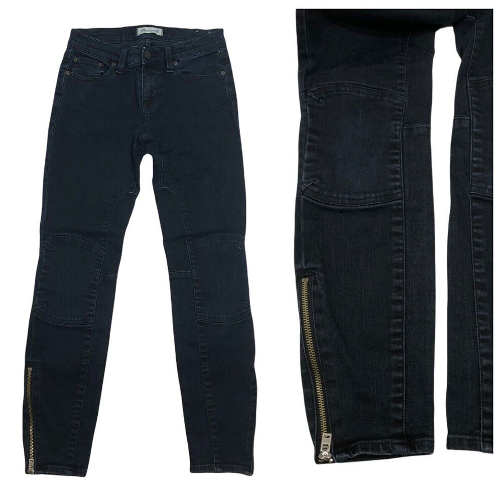 Madewell Skinny Skinny Jeans Ankle Zip Moto Dark Wash Blue Denim Size 26 - Picture 2 of 9
